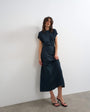 Topshop drop shoulder blouson waist crinkle maxi dress in navy