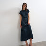 Topshop drop shoulder blouson waist crinkle maxi dress in navy