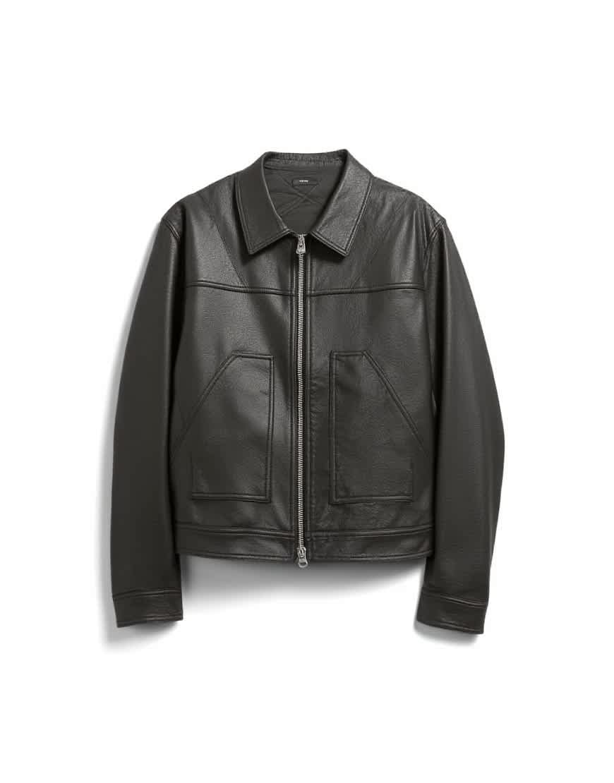 Topshop faux leather zip through jacket with patch pockets in washed black