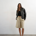 Topshop faux leather zip through jacket with patch pockets in washed black