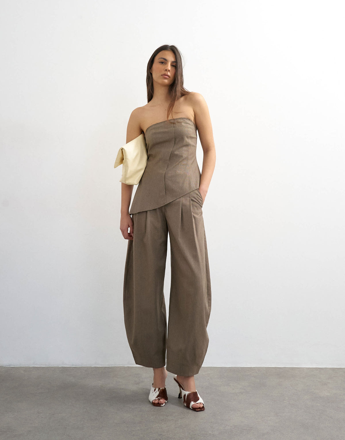 Topshop co ord asymmetric raw hem bandeau in brown