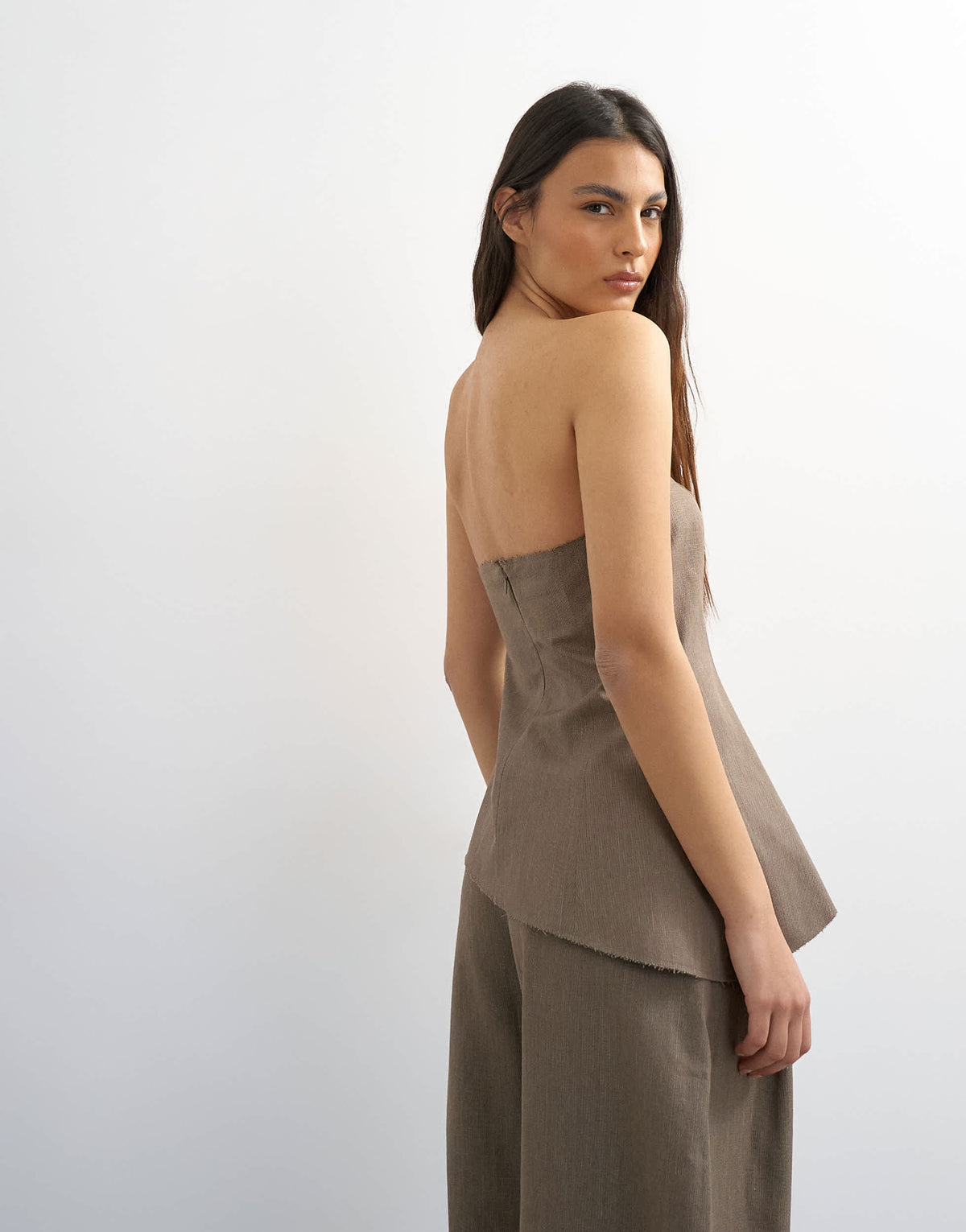 Topshop co ord asymmetric raw hem bandeau in brown