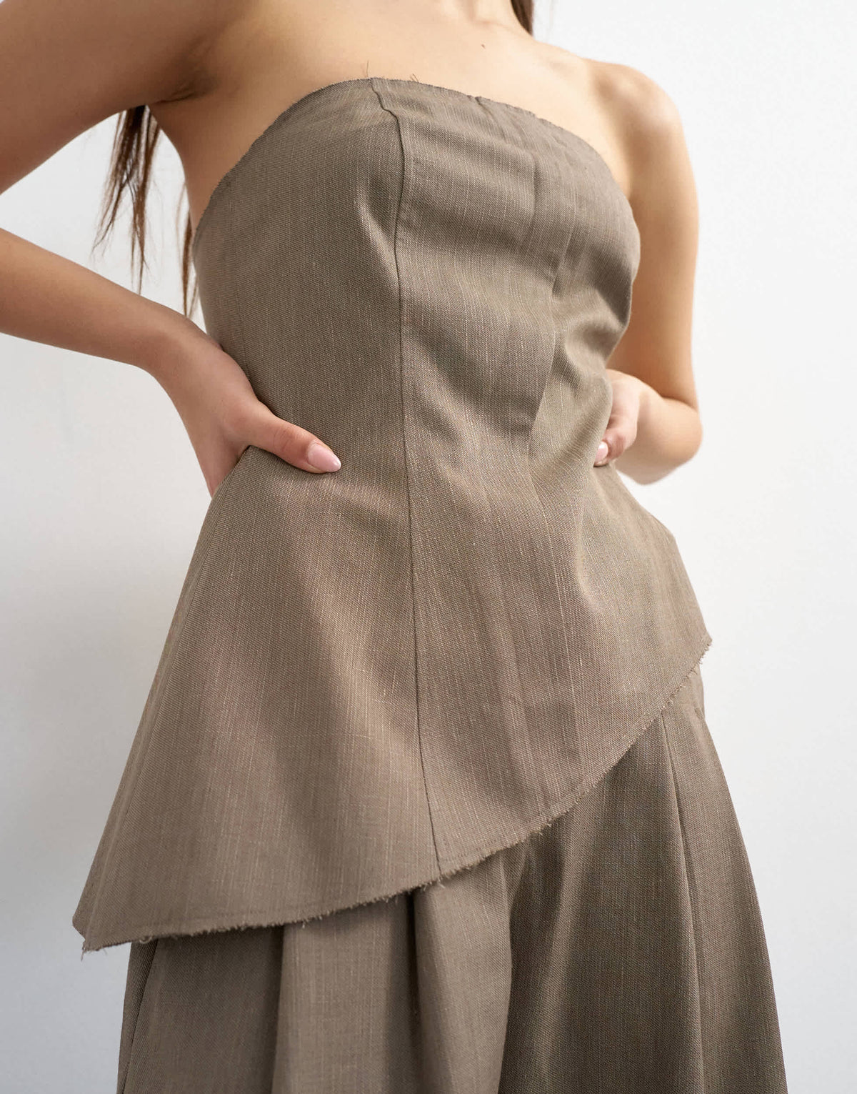 Topshop co ord asymmetric raw hem bandeau in brown