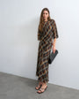 Topshop curved waistband chiffon t-shirt maxi dress in brown warped check print