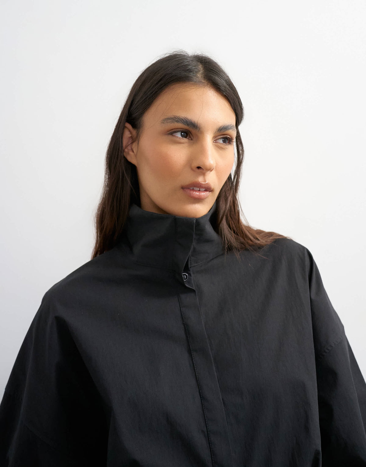 Topshop long sleeve funnel neck shirt dress with wrap detail in charcoal grey