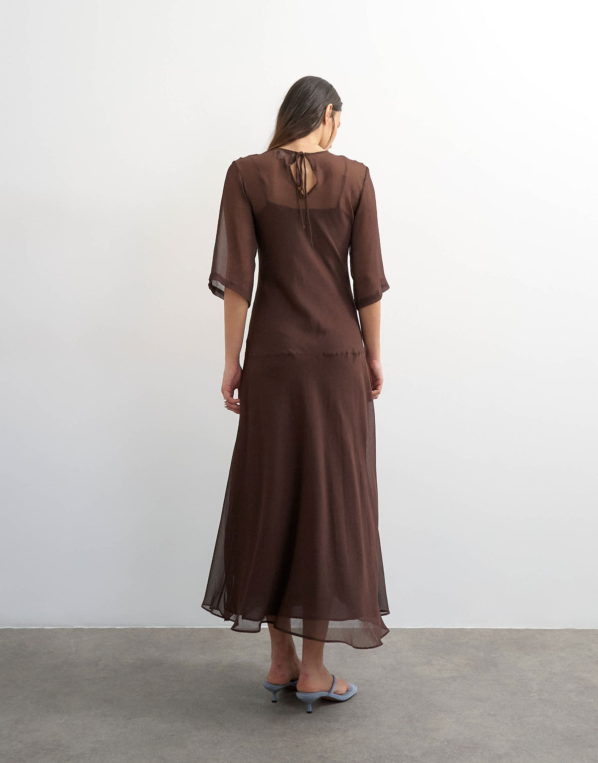 Topshop curved waistband chiffon t-shirt maxi dress in chocolate brown