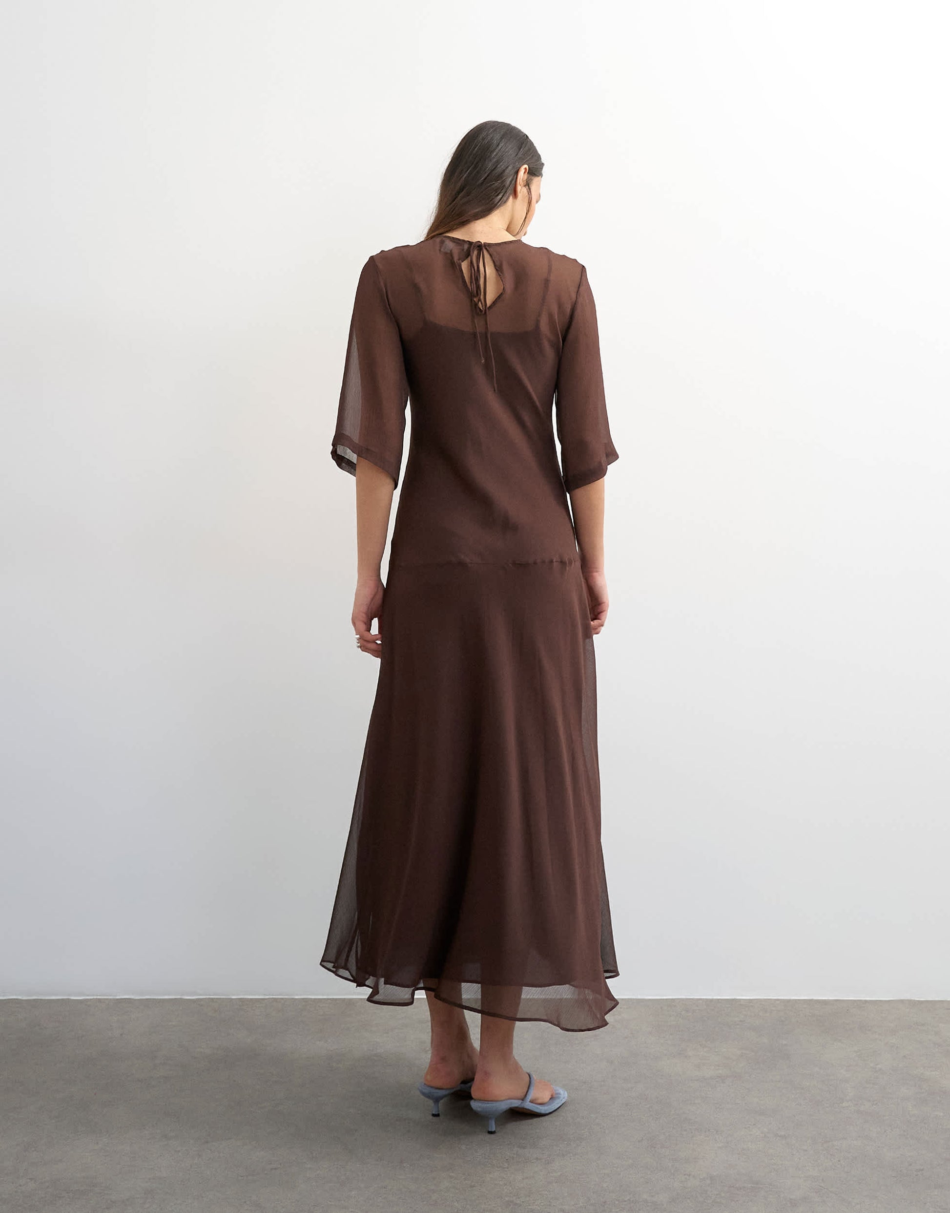 Topshop curved waistband chiffon t-shirt maxi dress in chocolate brown