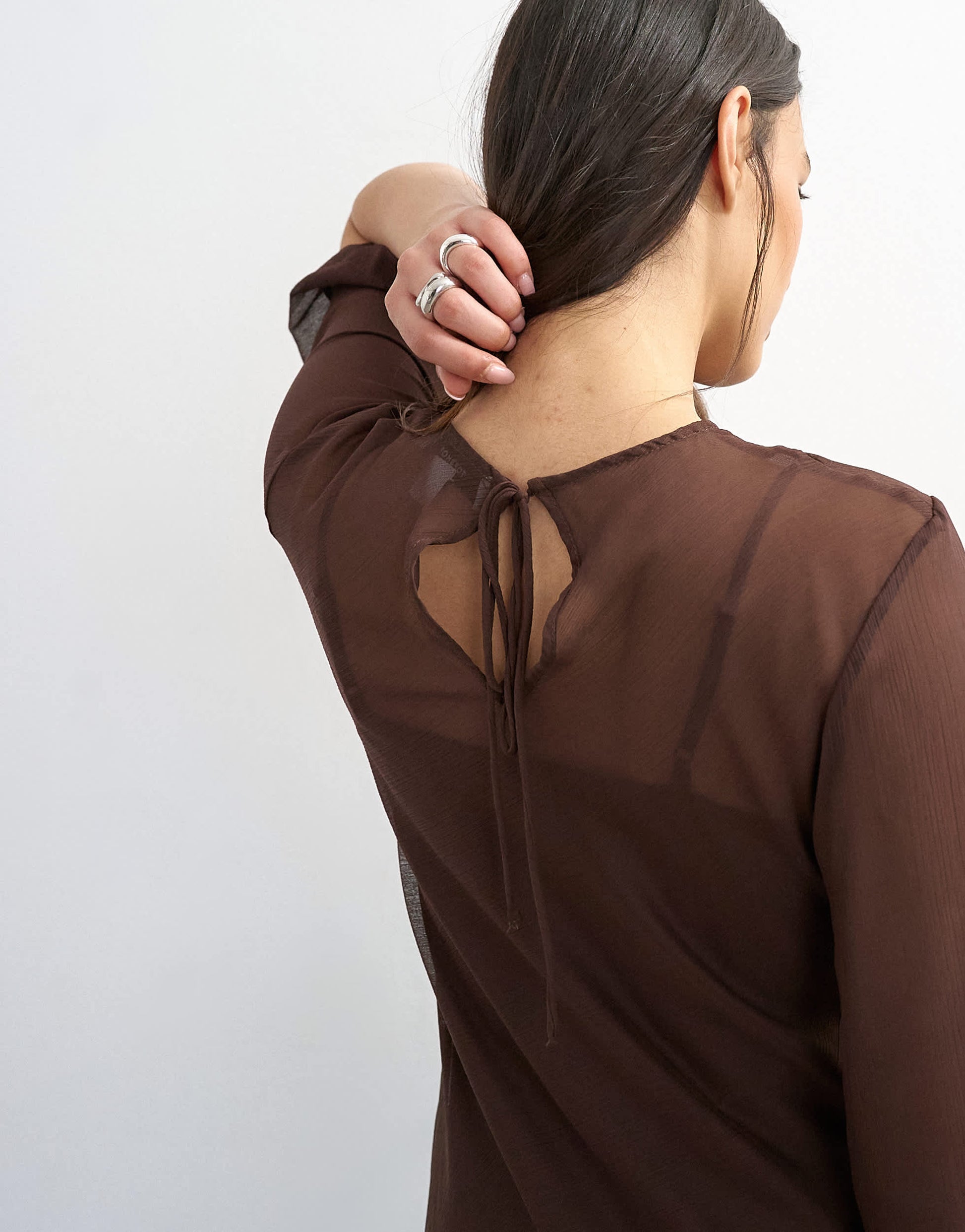 Topshop curved waistband chiffon t-shirt maxi dress in chocolate brown