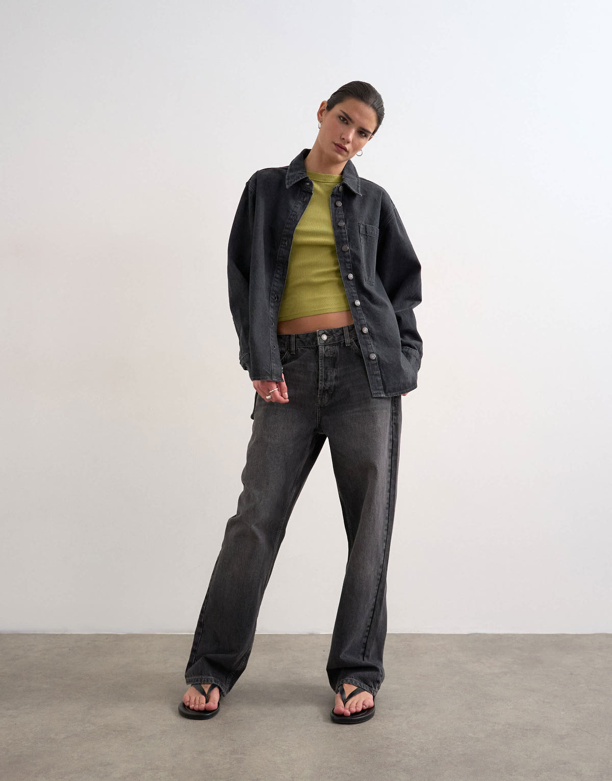 Topshop denim shacket with side panel in washed black