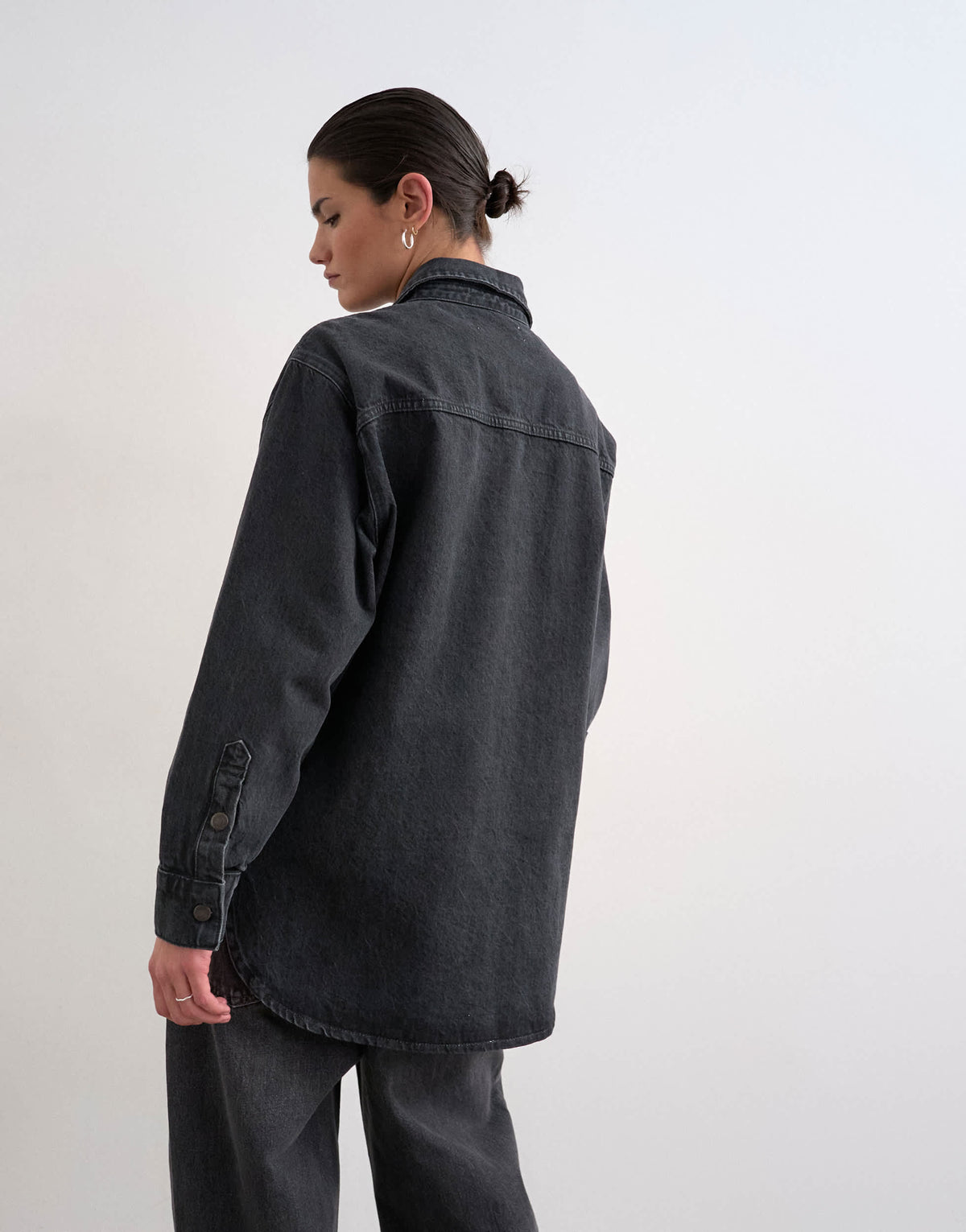 Topshop denim shacket with side panel in washed black