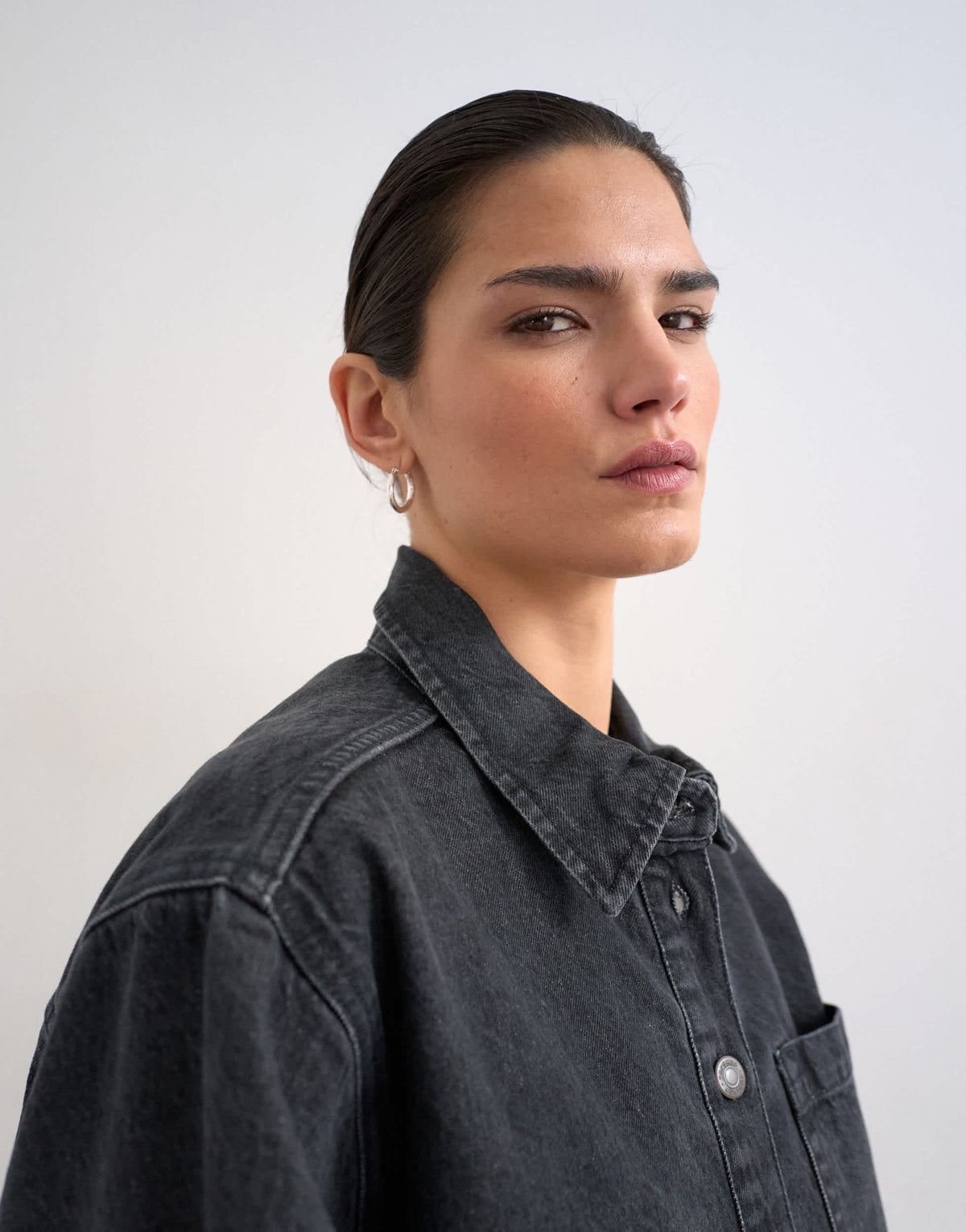 Topshop denim shacket with side panel in washed black