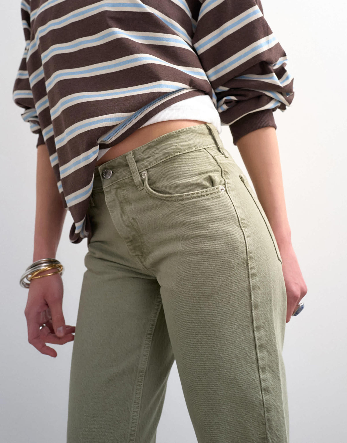 Topshop Runway mid rise straight jean in washed khaki
