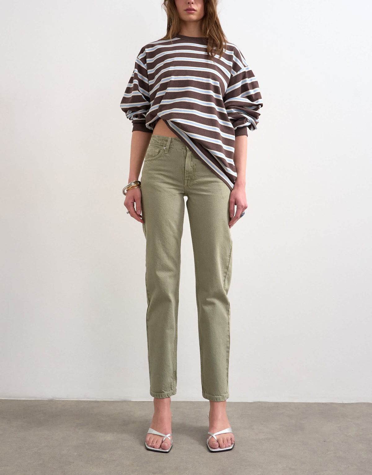 Topshop Runway mid rise straight jean in washed khaki