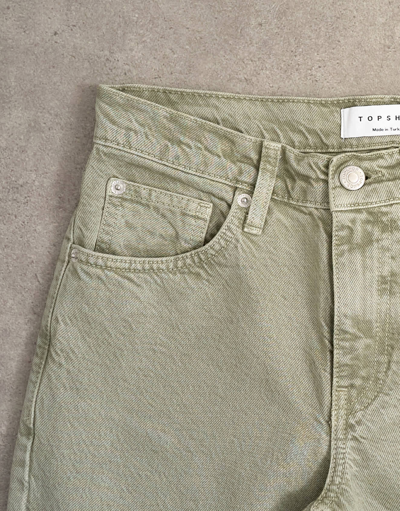 Topshop Runway mid rise straight jean in washed khaki