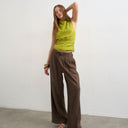 Topshop linen balloon trouser with tie waist in chocolate