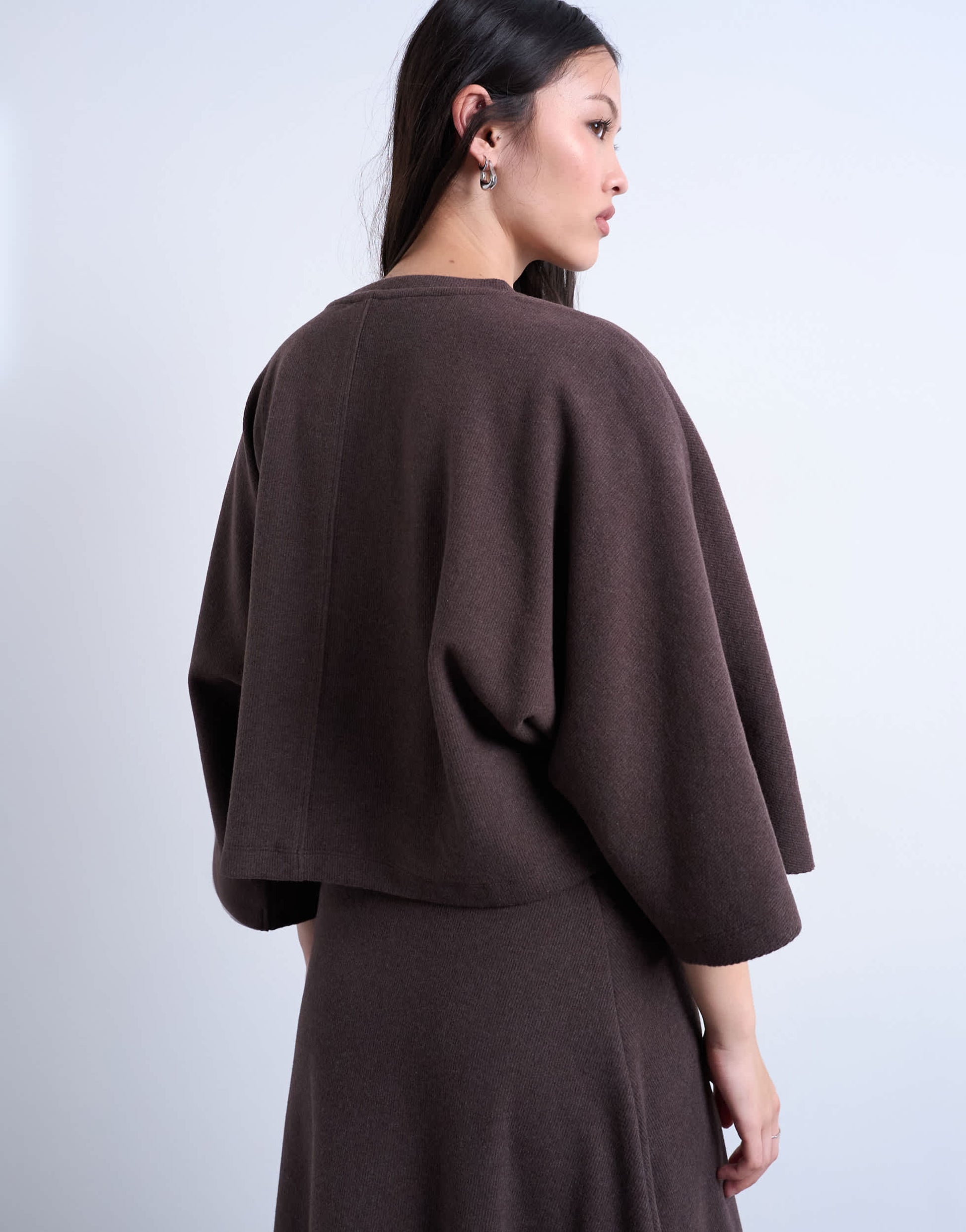 Topshop soft touch super wide crop sleeve tee co-ord in chocolate
