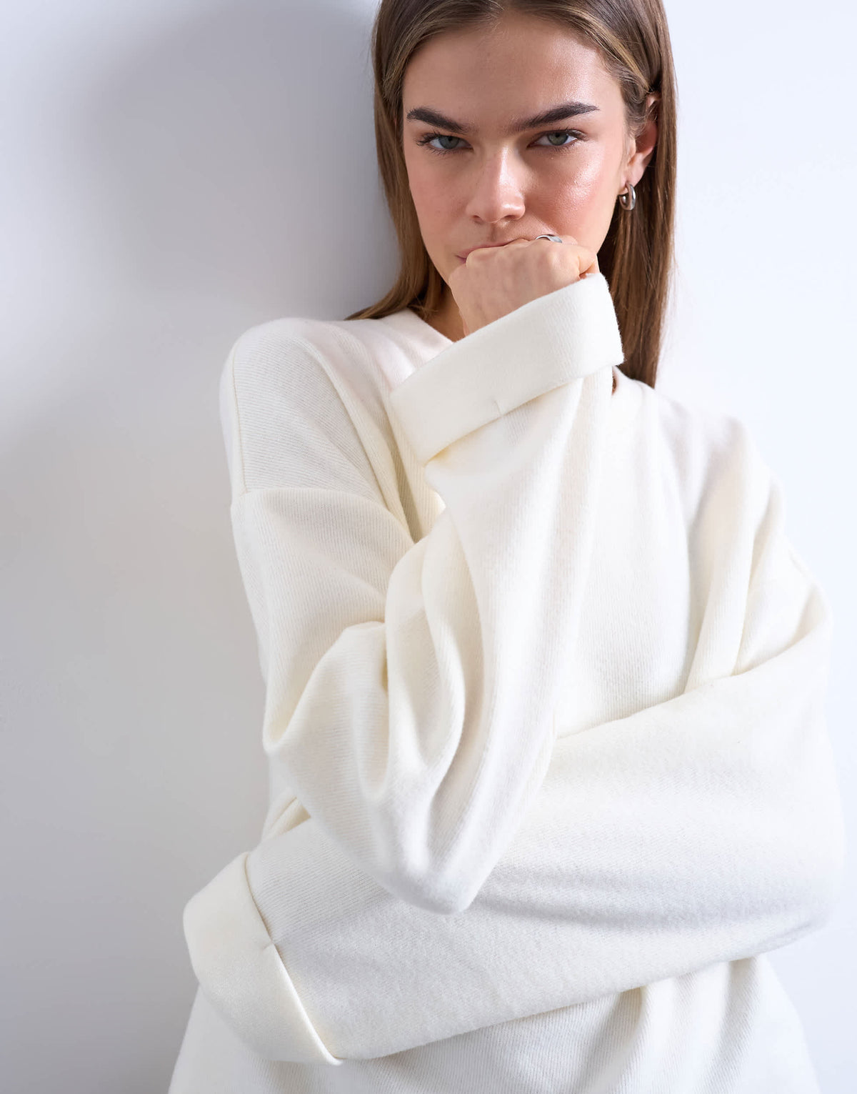 Topshop soft touch wide sleeve skater tee in ivory