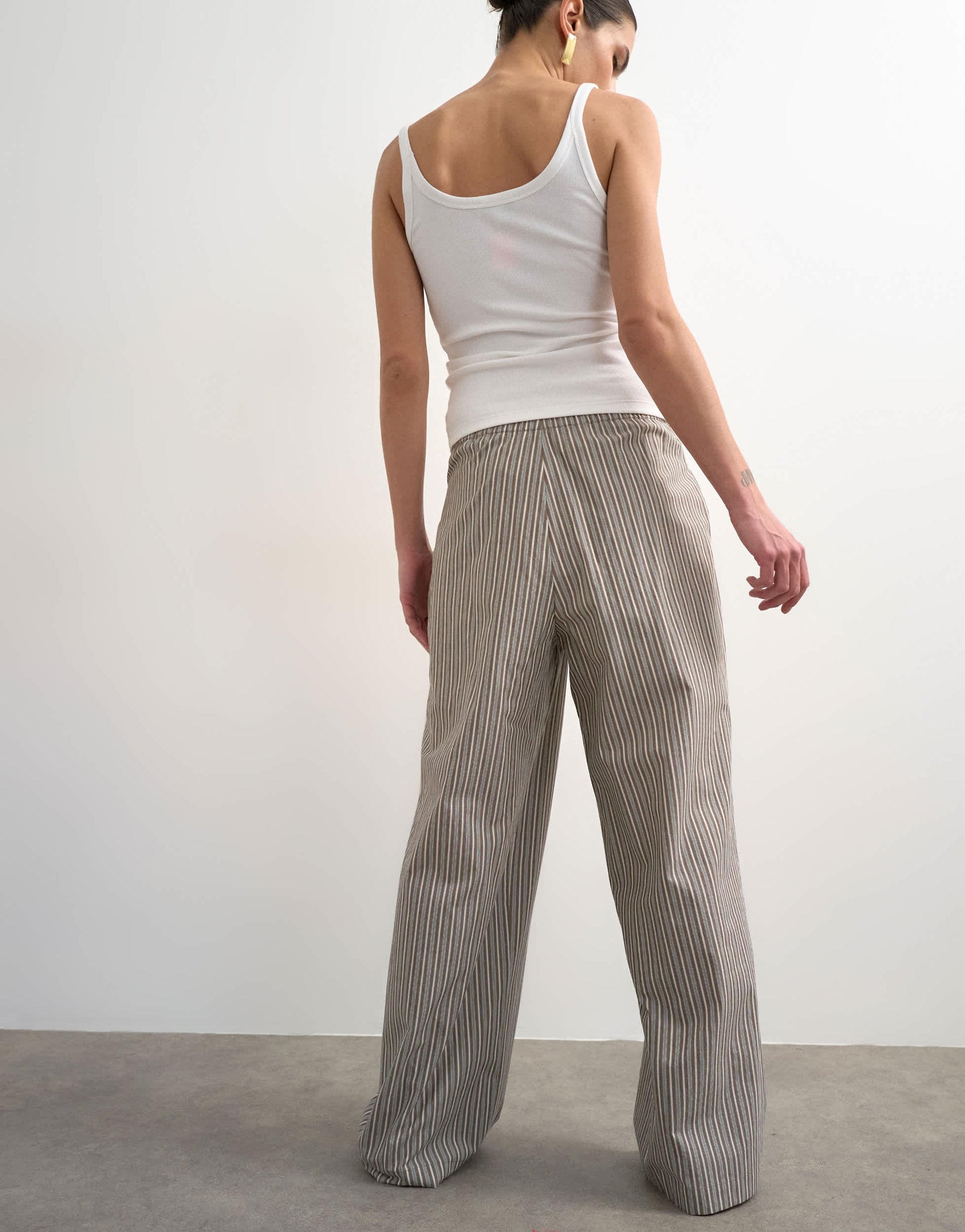 Topshop stripe poplin wrapover skirt trouser in brown