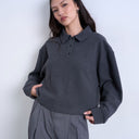 Topshop soft touch boxy long sleeve polo co-ord in grey