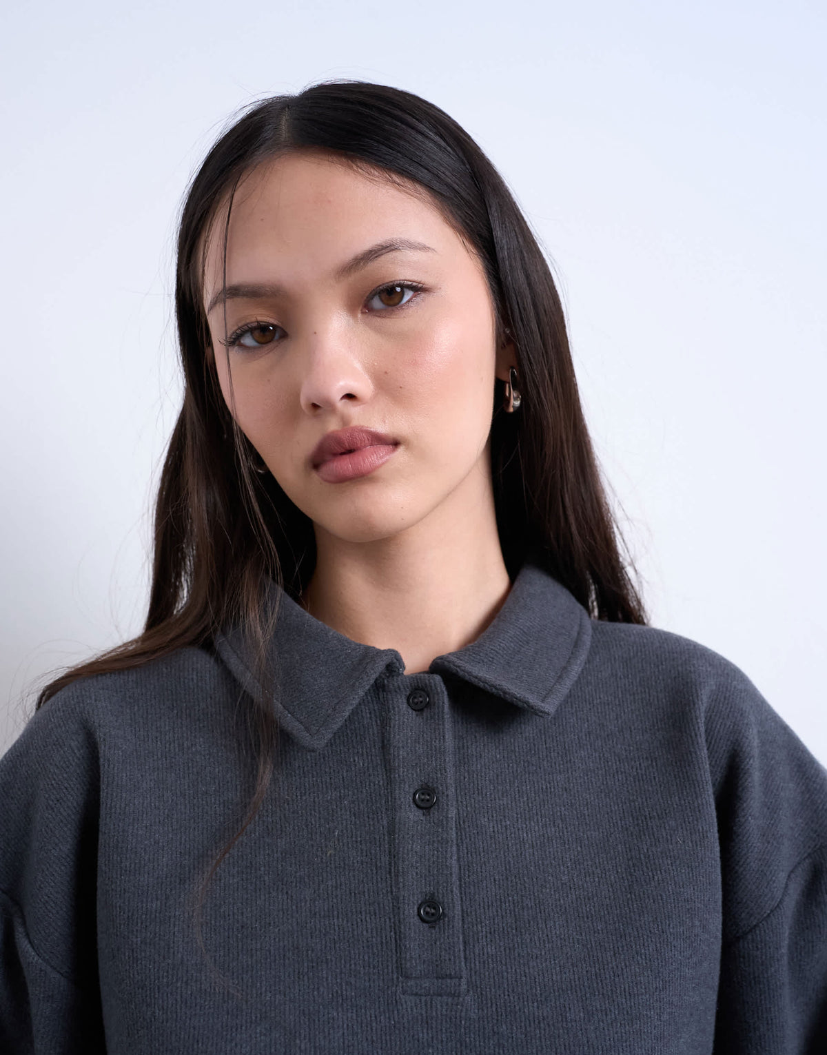 Topshop soft touch boxy long sleeve polo co-ord in grey