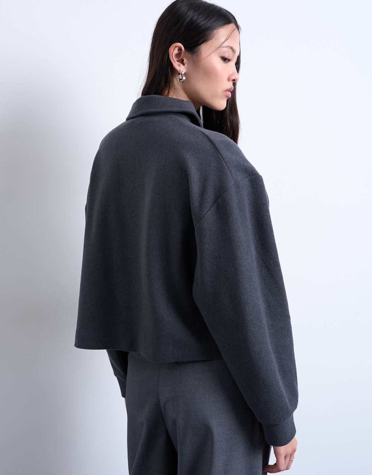Topshop soft touch boxy long sleeve polo co-ord in grey
