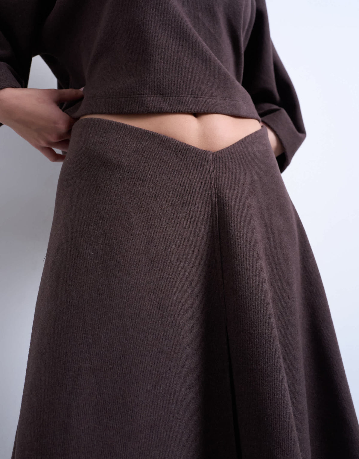 Topshop soft touch hanky hem asymmetric skirt co-ord in chocolate