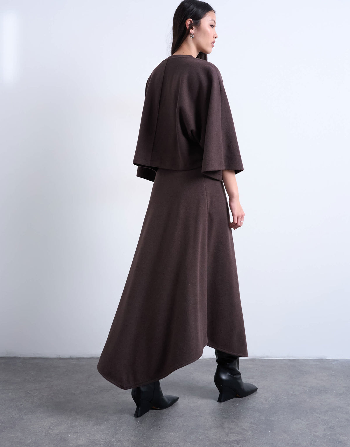 Topshop soft touch hanky hem asymmetric skirt co-ord in chocolate