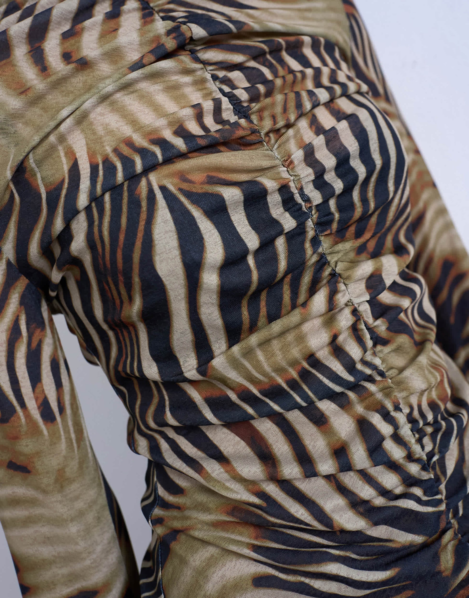 Topshop animal striped print ruched long sleeve top in multi