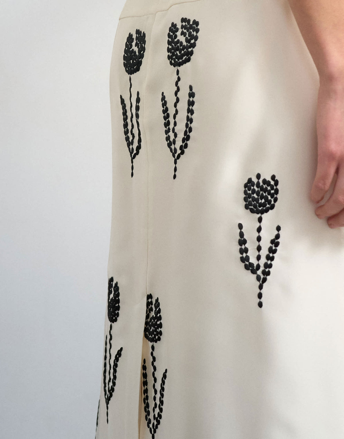 Topshop placement embroidery satin midi skirt in cream