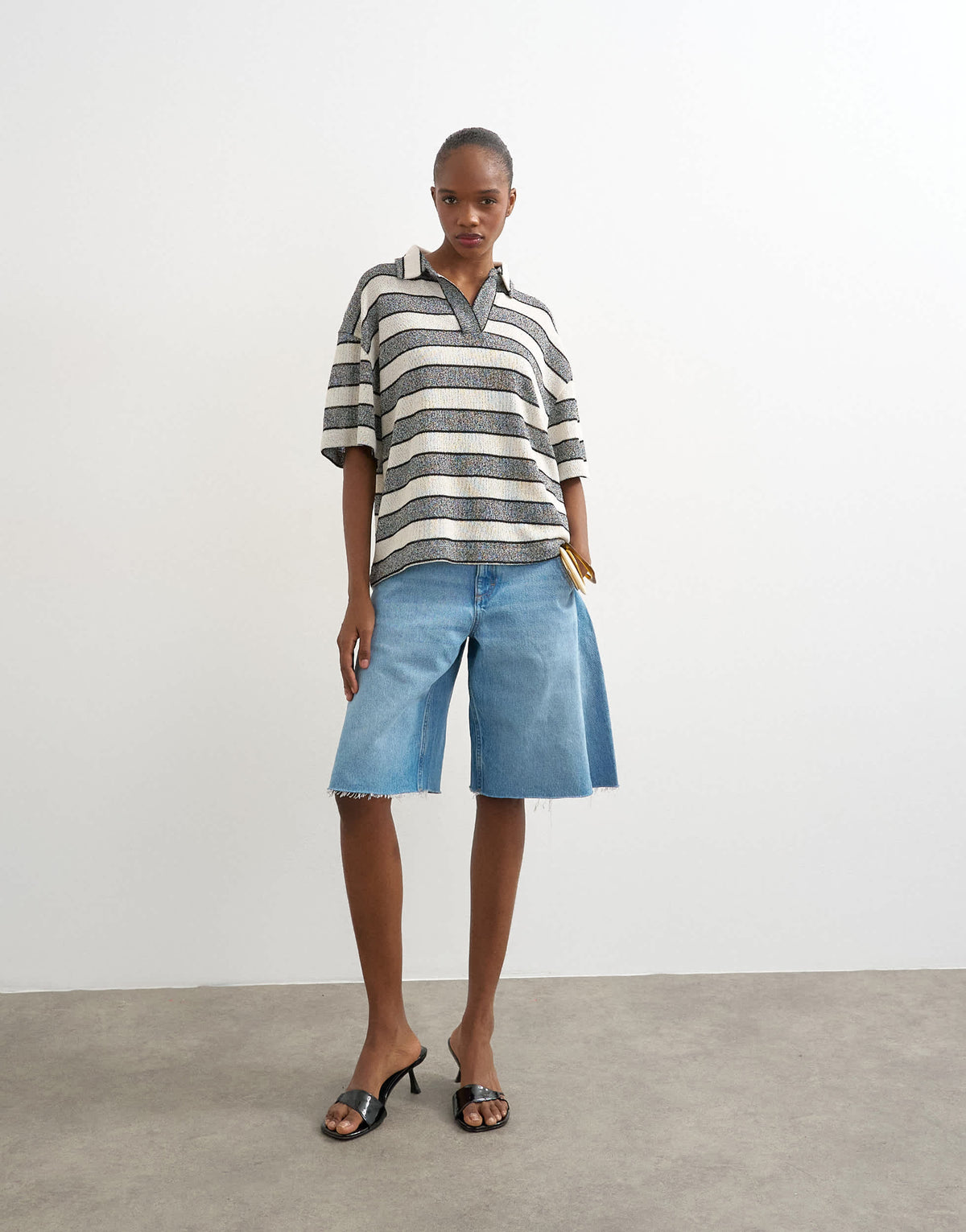 Topshop cut and sew stripe oversized rugby top in grey