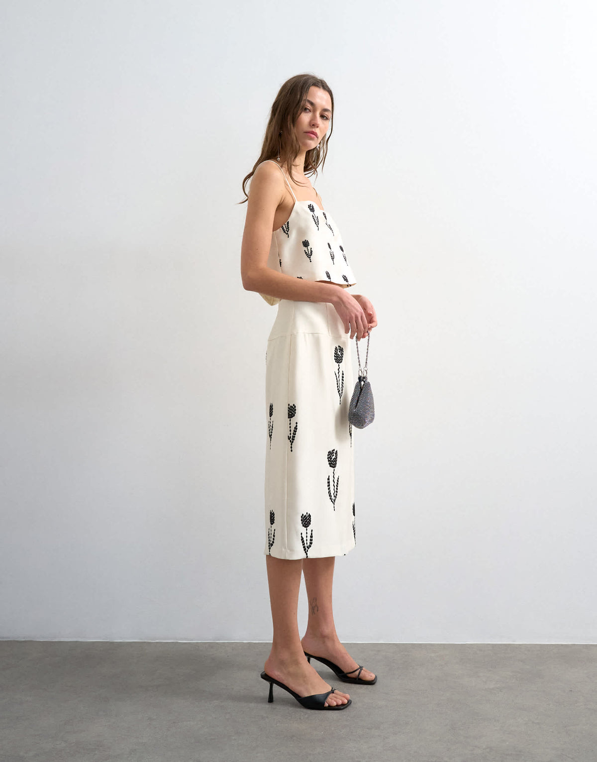 Topshop placement embroidery satin cami in cream