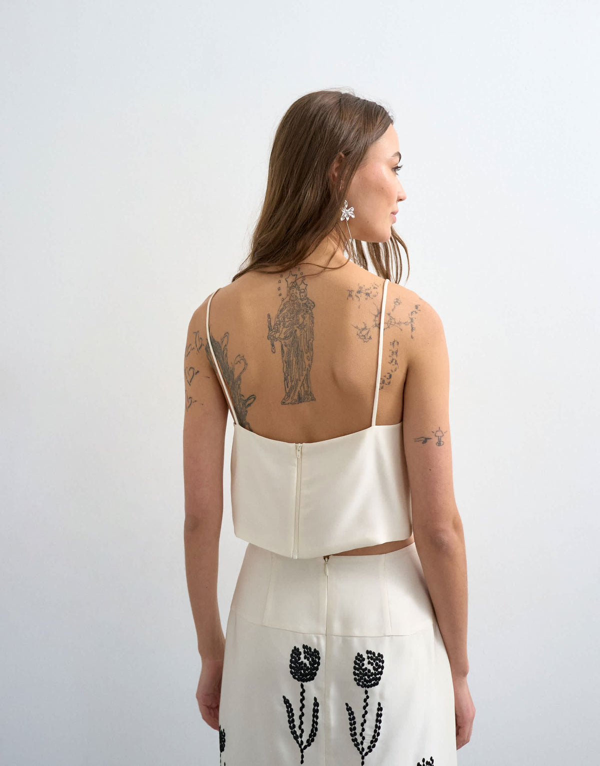 Topshop placement embroidery satin cami in cream
