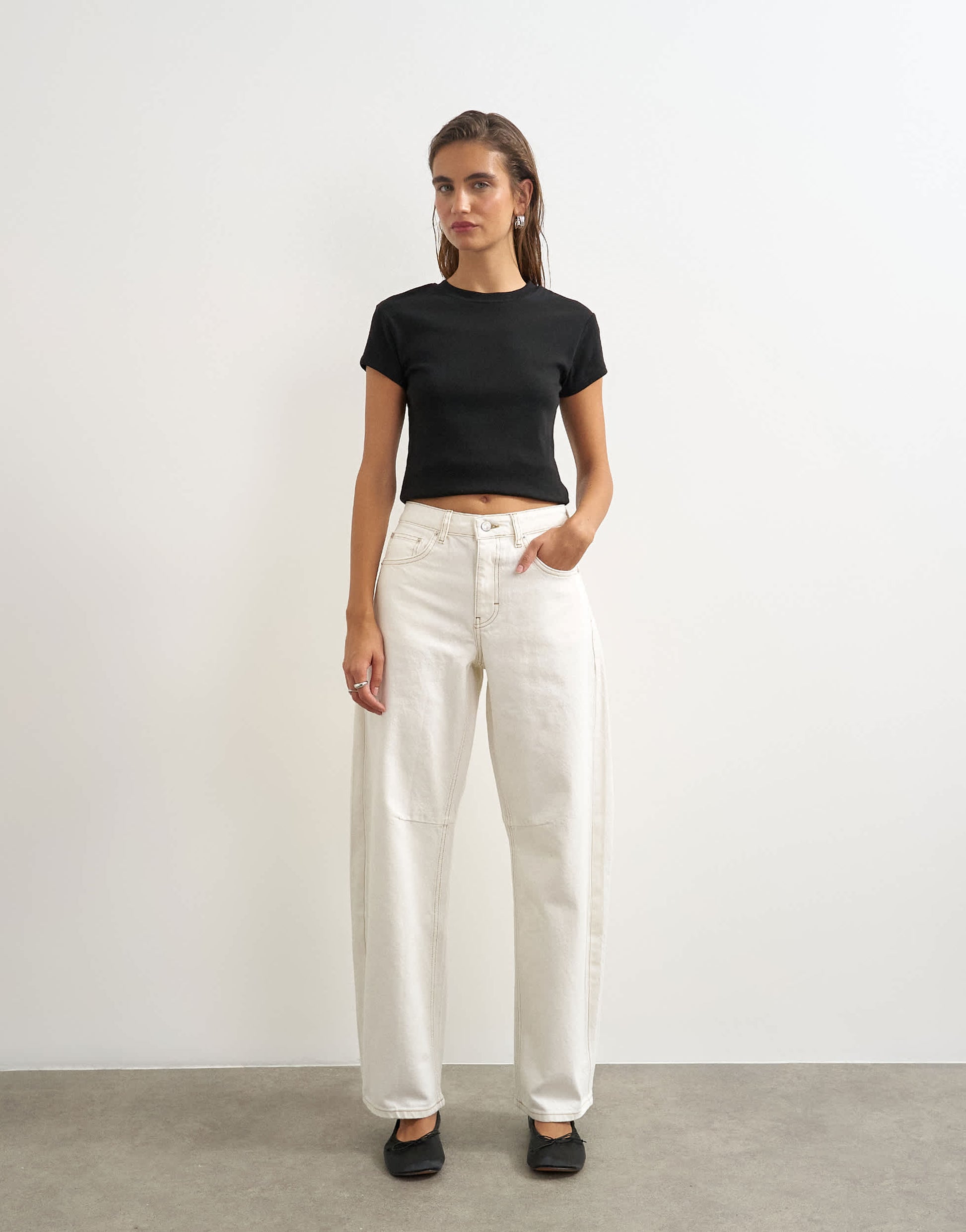 Topshop Barrel mid rise jean in bone