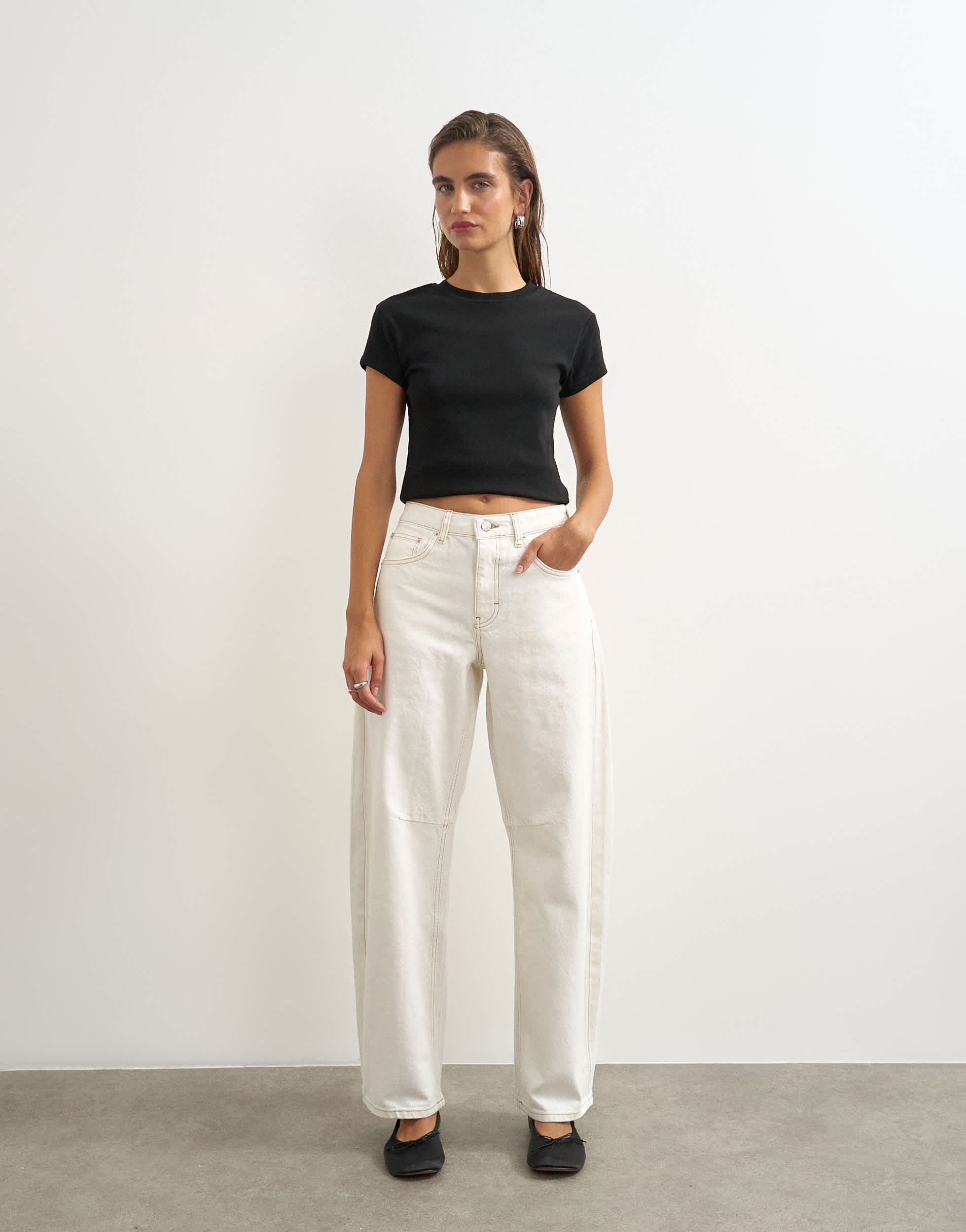 Topshop Barrel mid rise jean in bone