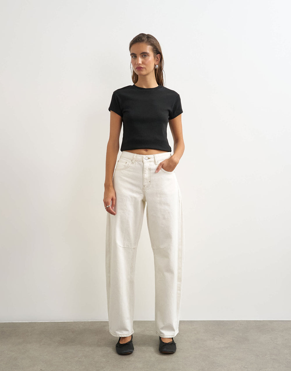 Topshop Barrel mid rise jean in bone