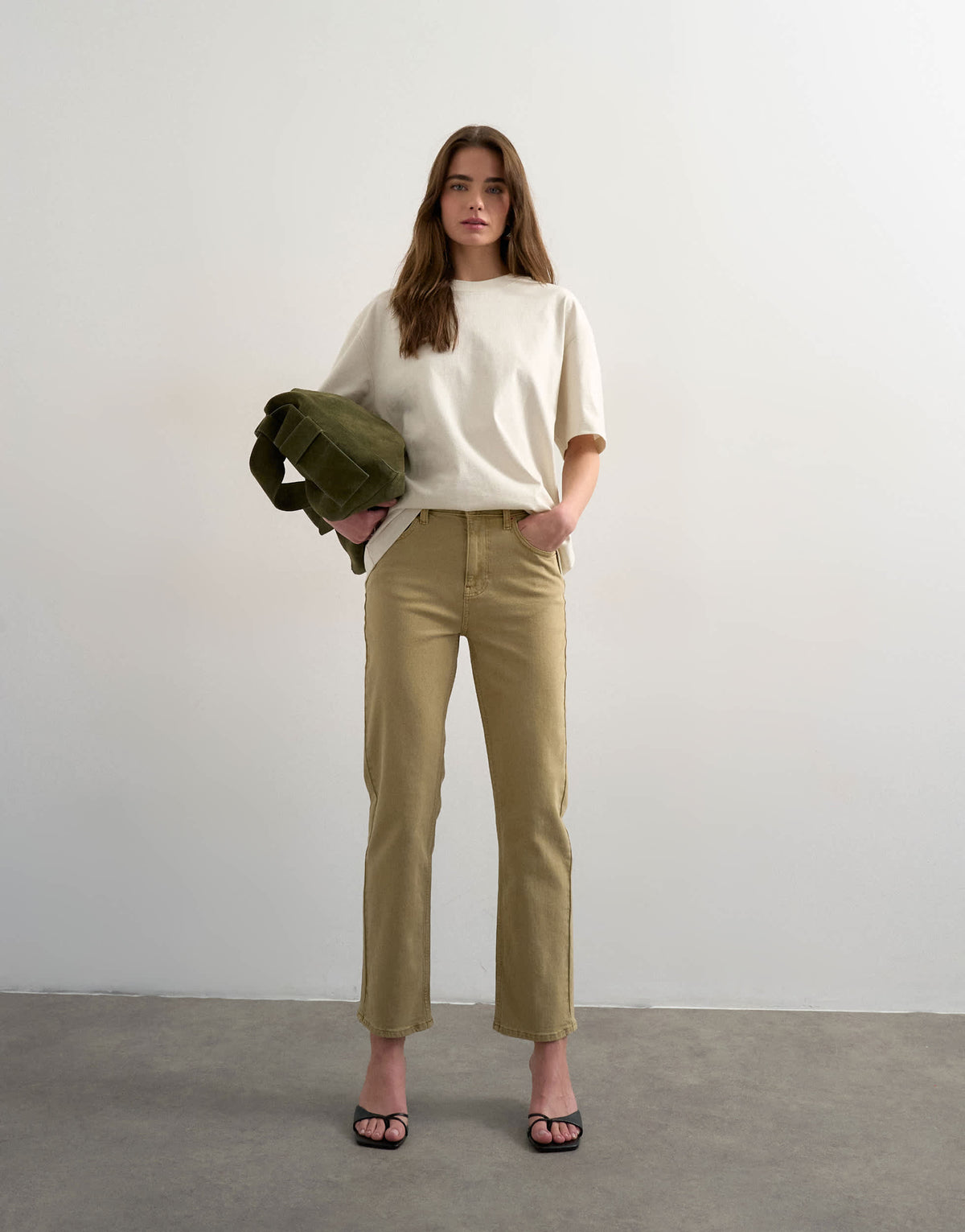 Topshop Orson mid rise comfort straight jean in dark beige