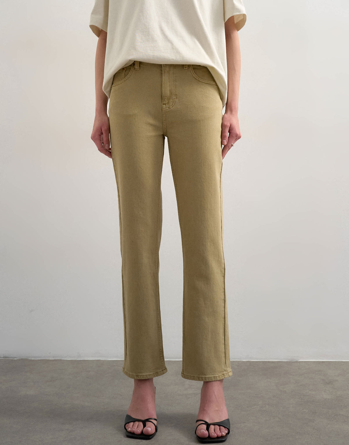 Topshop Orson mid rise comfort straight jean in dark beige