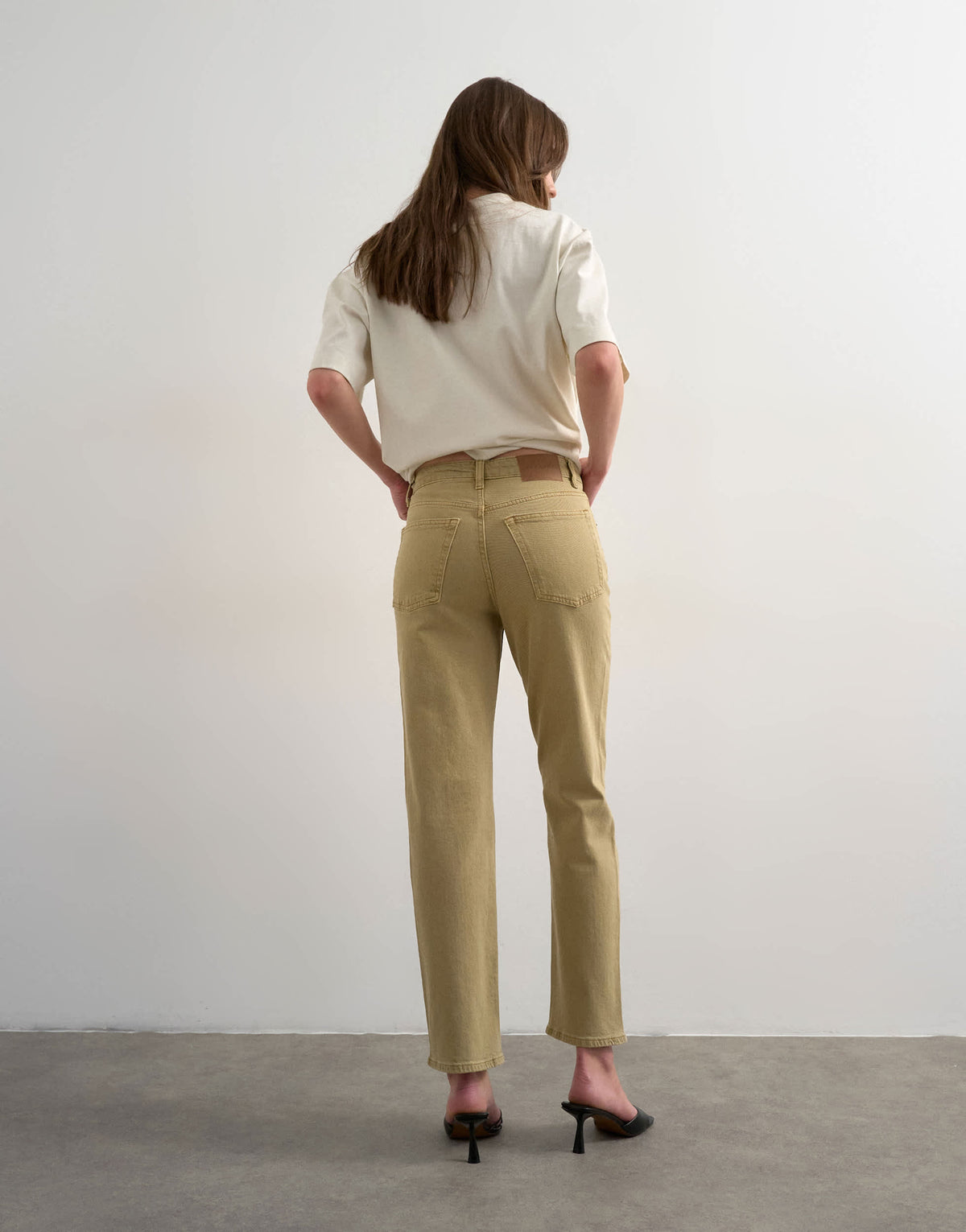 Topshop Orson mid rise comfort straight jean in dark beige