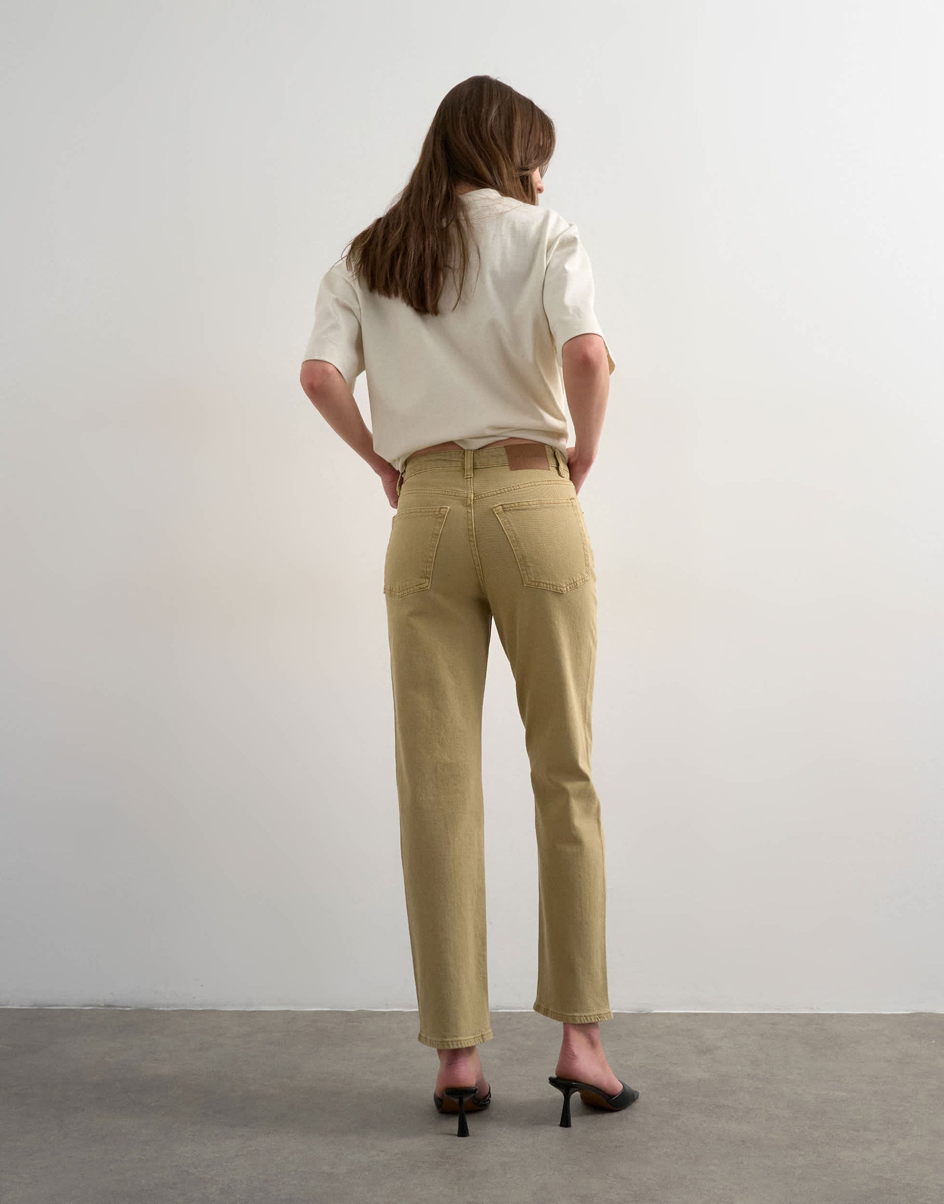 Topshop Orson mid rise comfort straight jean in dark beige