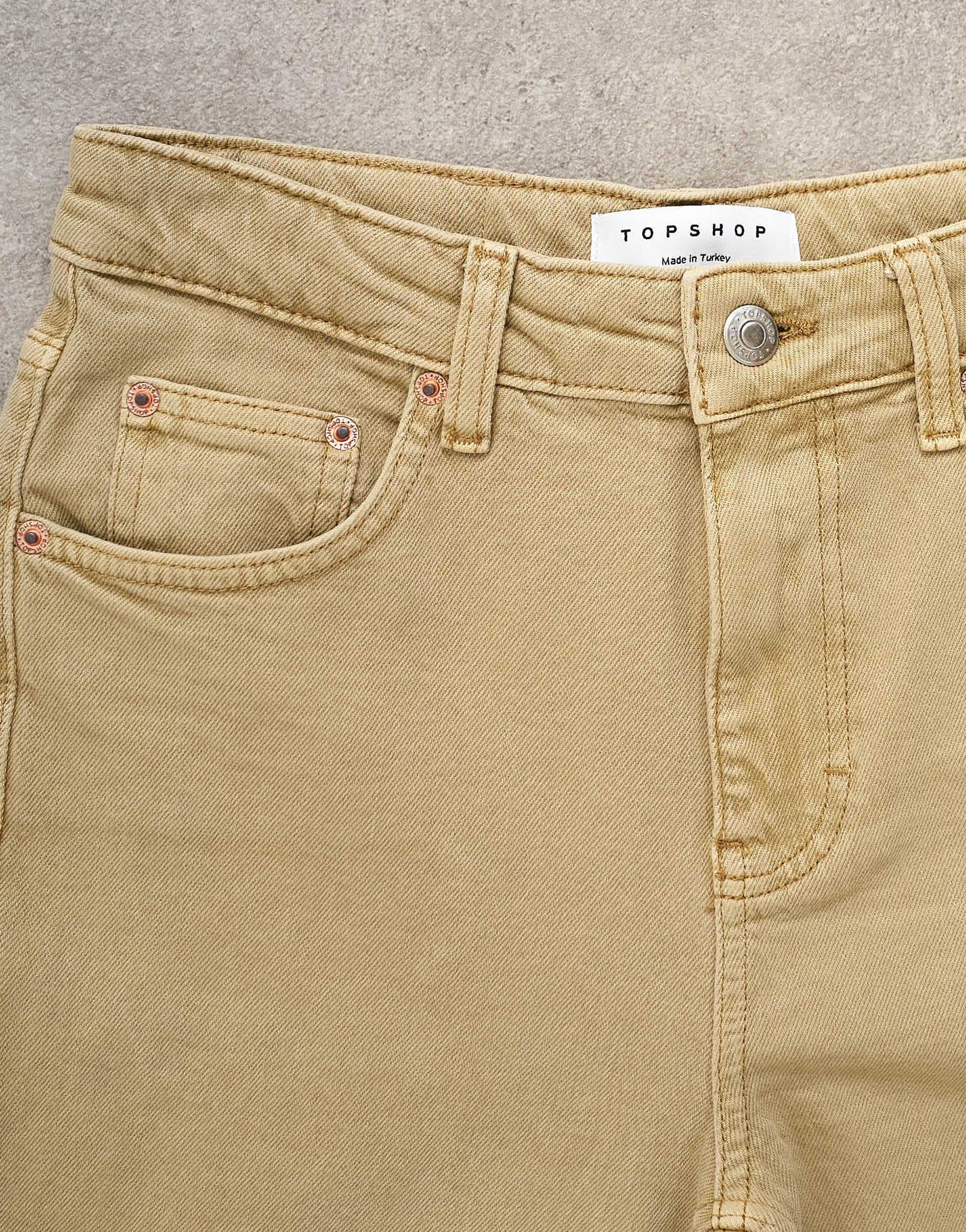 Topshop Orson mid rise comfort straight jean in dark beige