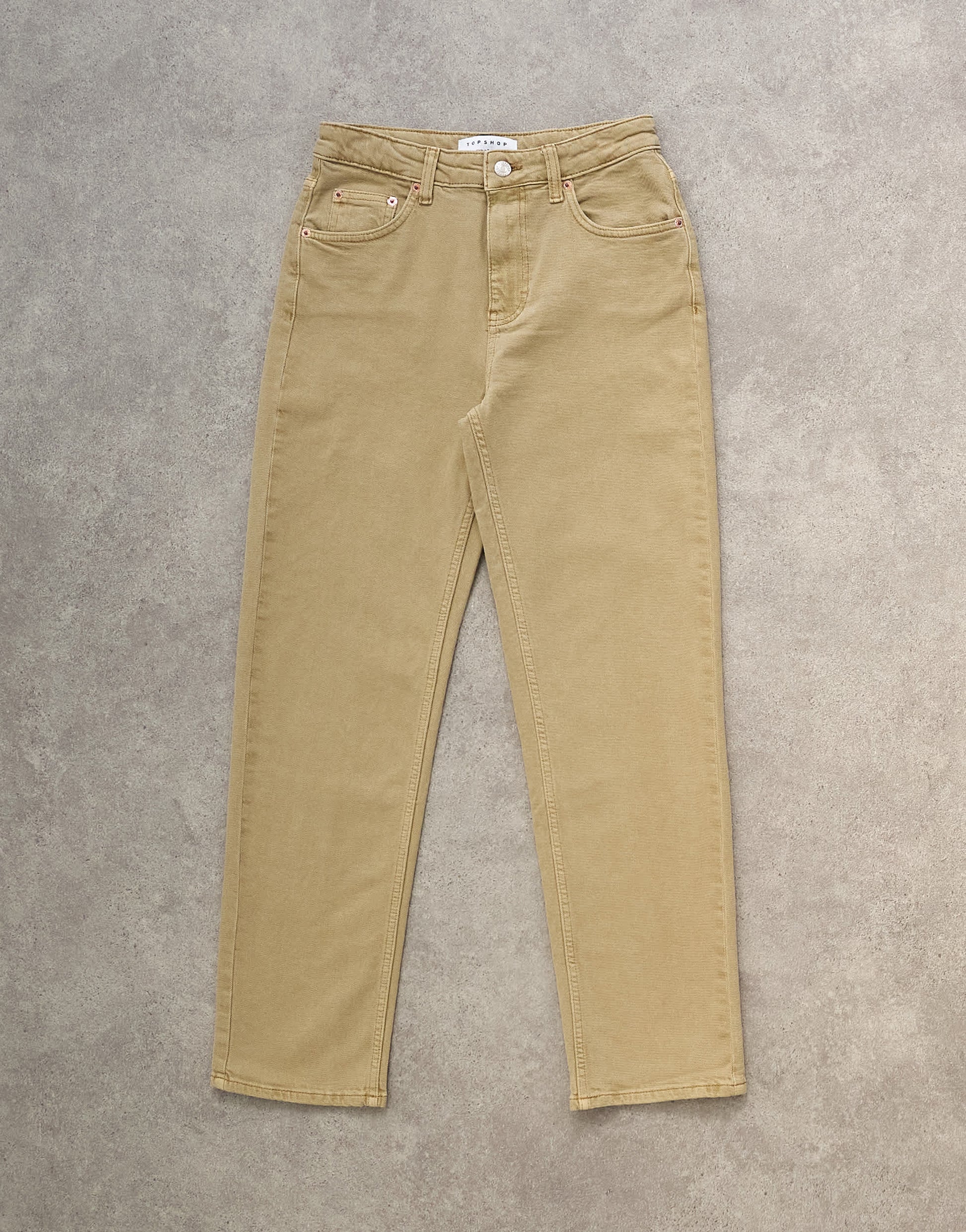 Topshop Orson mid rise comfort straight jean in dark beige