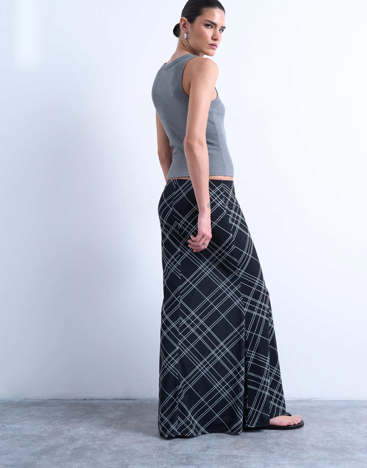 Topshop check print maxi skirt in black