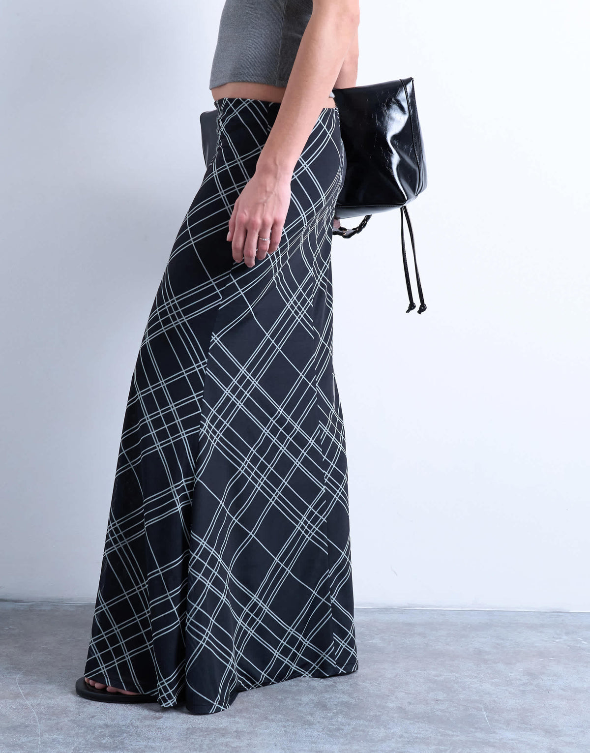 Topshop check print maxi skirt in black
