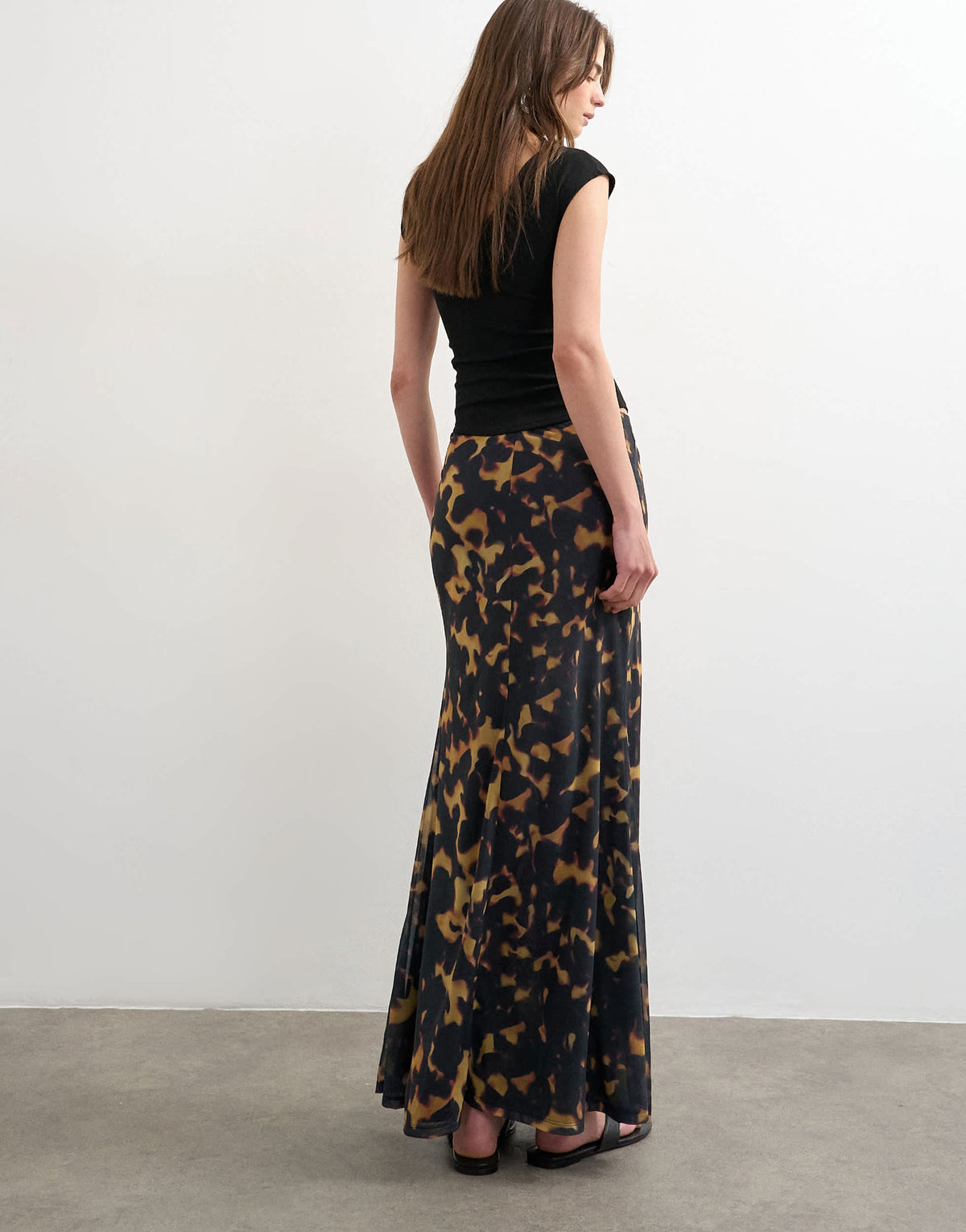 Topshop animal print mesh maxi skirt in multi