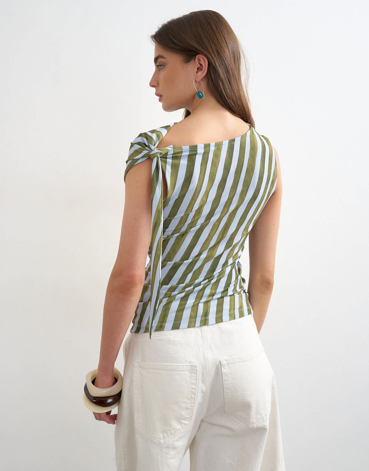 Topshop microfibre stripe knot shoulder tank in green