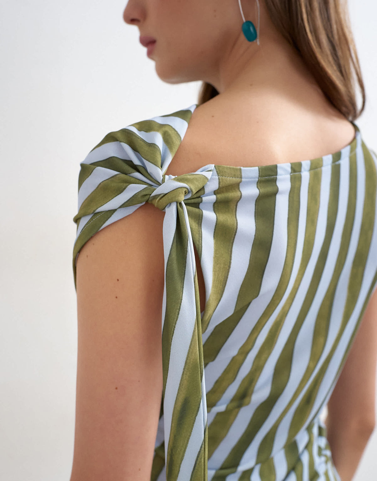 Topshop microfibre stripe knot shoulder tank in green