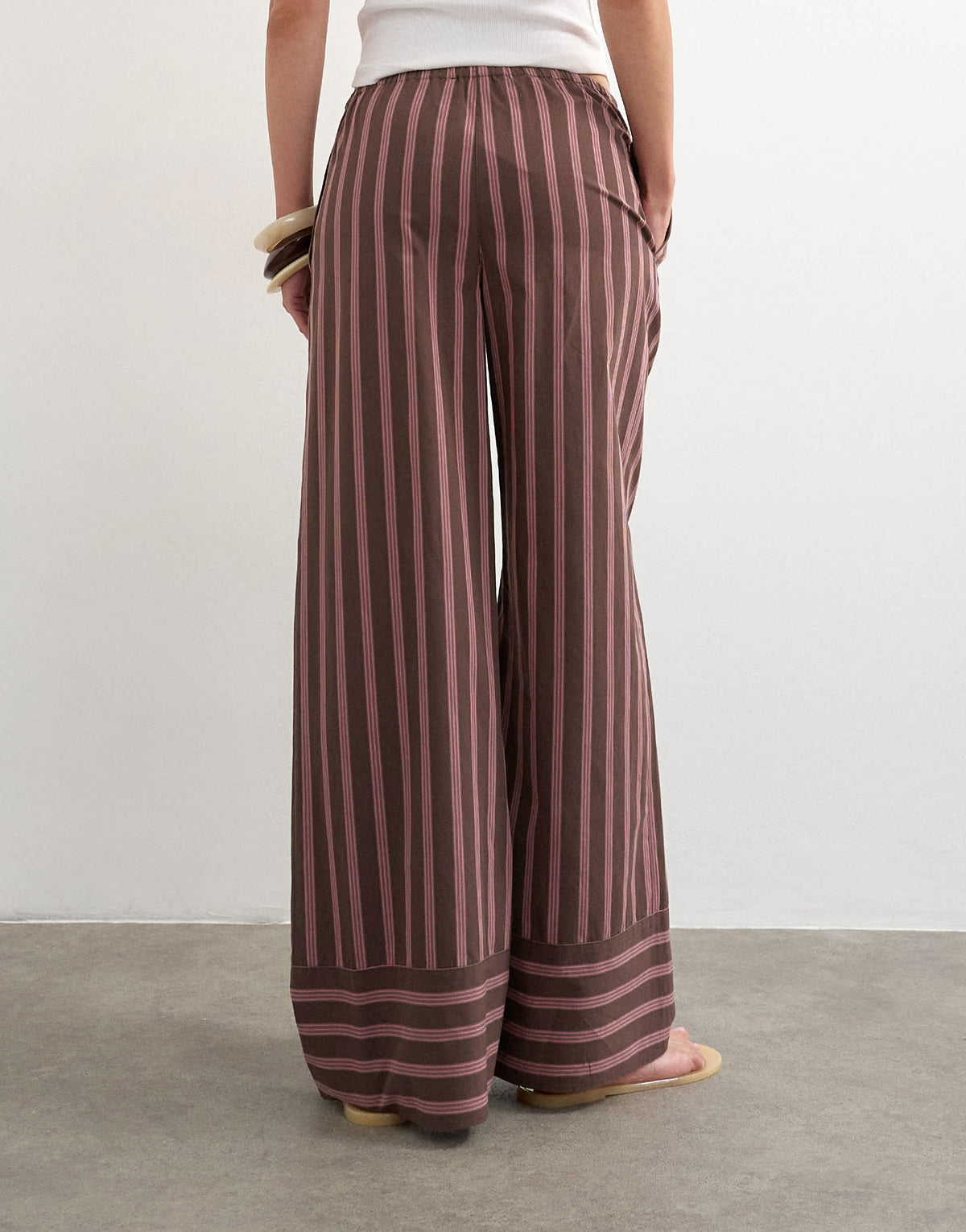 Topshop stripe tie waist wide leg trouser in brown and pink