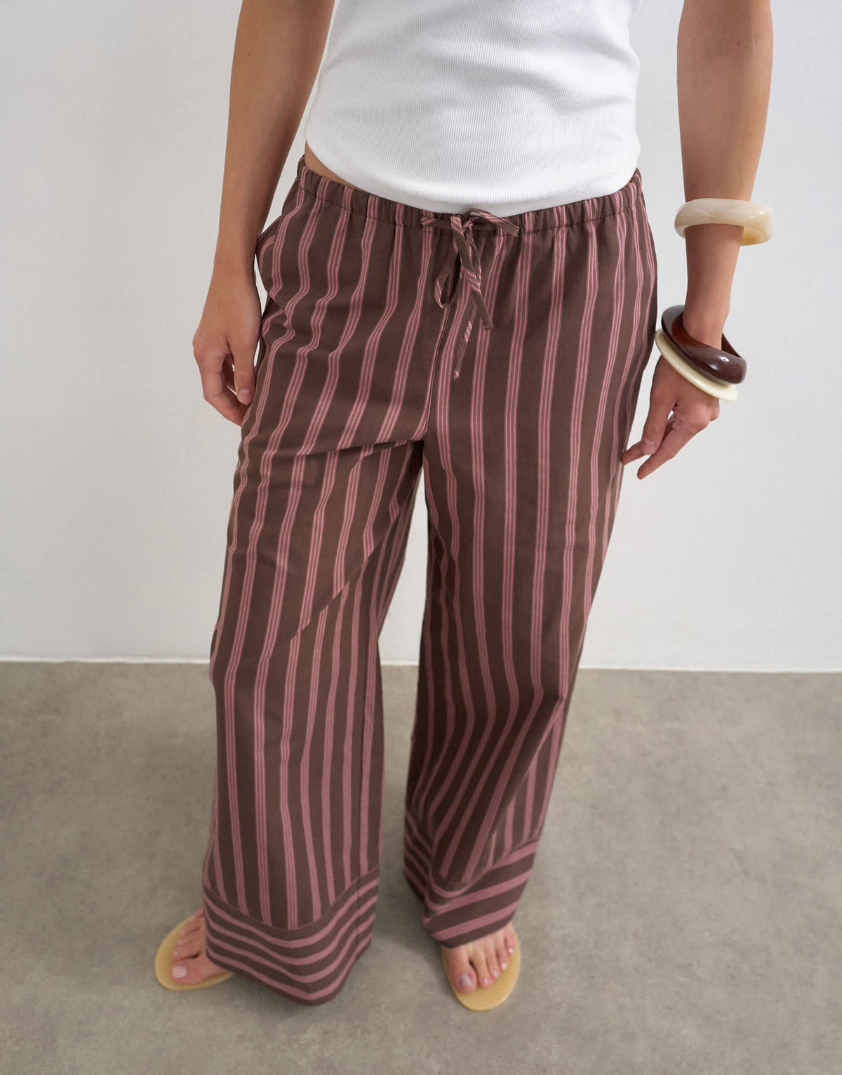 Topshop stripe tie waist wide leg trouser in brown and pink