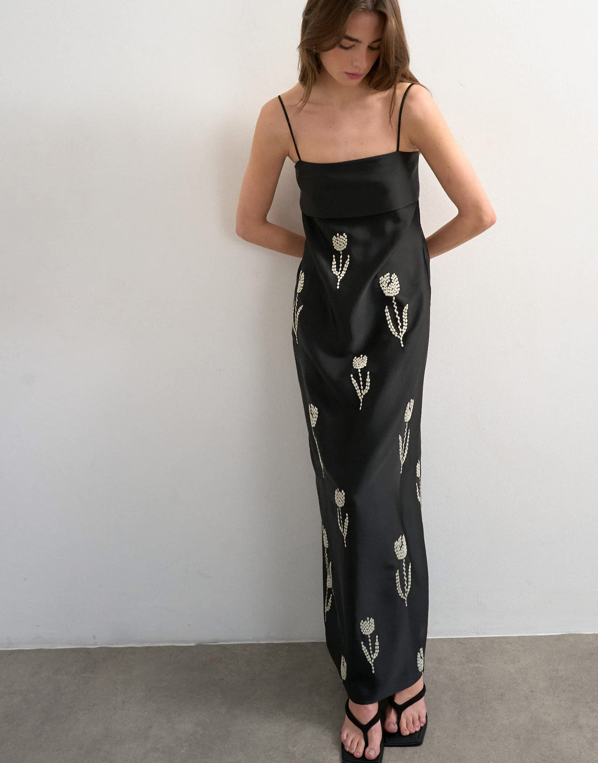 Topshop lapel bust maxi dress with embroidered flowers in black