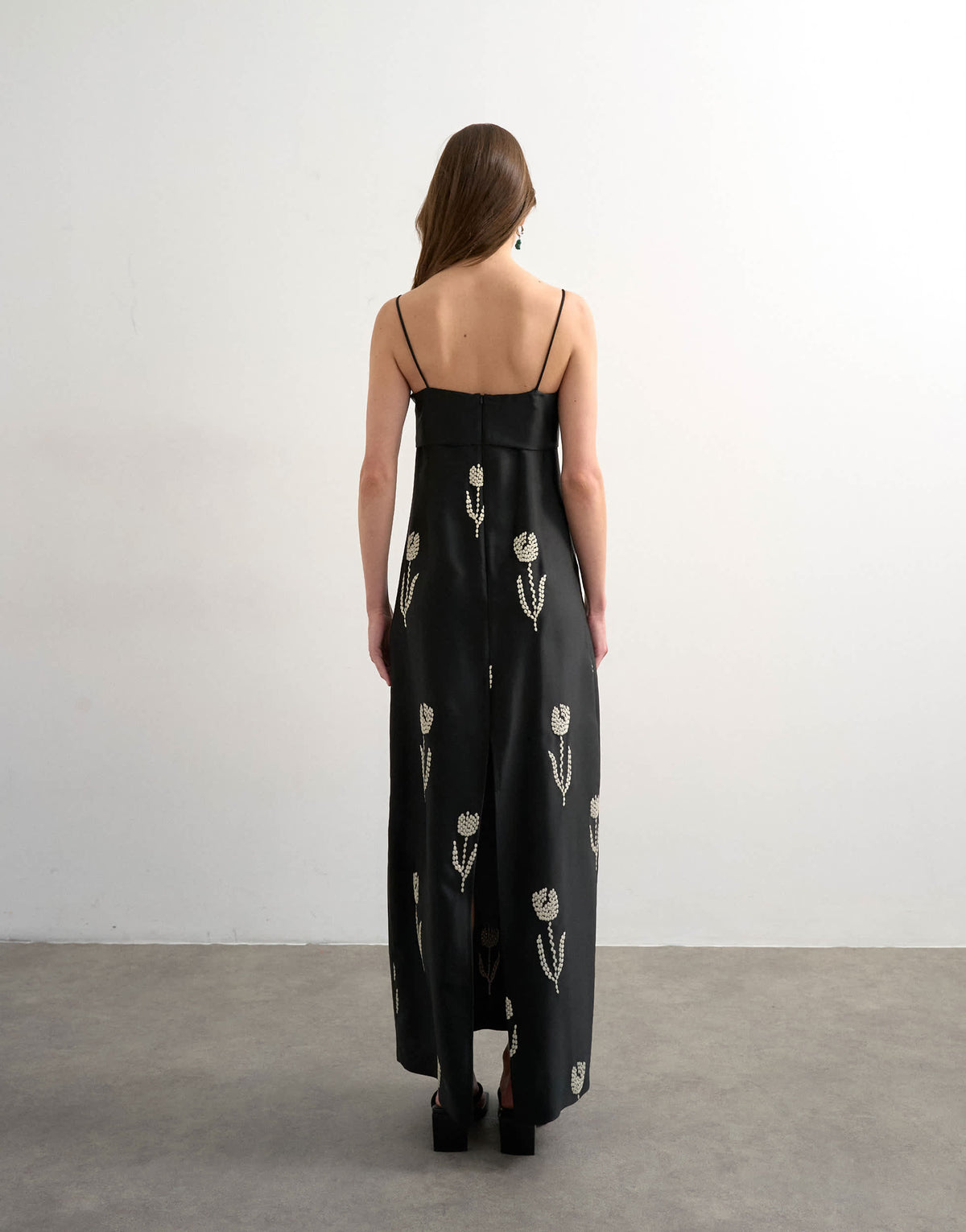 Topshop lapel bust maxi dress with embroidered flowers in black
